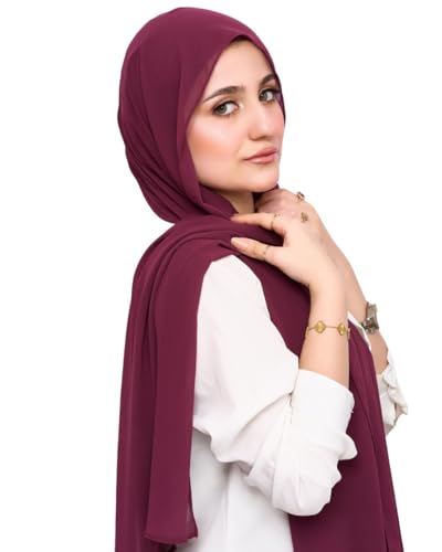 Instant Chiffon Hijab 3-in-1 with Built-in Magnets and Attached Match Undercap, Women Hijabs Set. - color: Cranburry