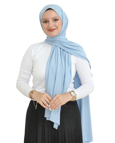 Prien Hijab for Women Viscose Scarf Lightweight Muslim Hijabs Long Shawl Islamic Scarves Turkey Silk Headscarf for Womens - color: Light Blue
