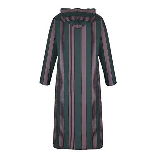 Men's Striped Robe Long Sleeve Zip-Up Thobe Long Gown Muslim Middle East Kaftan Dresses Muslim Dubai Clothes - color: Green, size: Large
