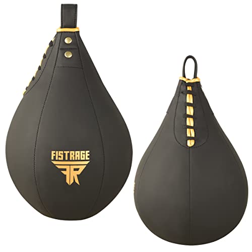 FISTRAGE Speed Ball Boxing Leather MMA Muay Thai Training Punching Dodge Striking Bag Kit Hanging Swivel Workout Speedball Kicking Platform (Golden)