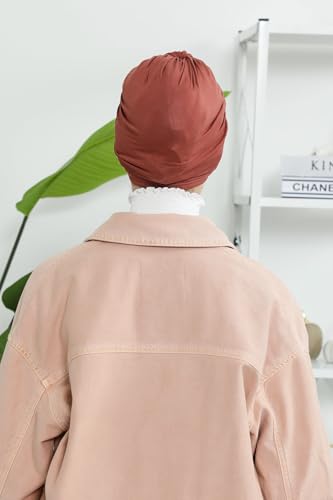 Aisha's Design Instant Turban Plain Cotton Scarf Head Wrap Lightweight Hat Bonnet Cap for Women - color: Cinnamon
