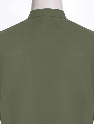 IDOPIP Mens Kaftan Thobe Long Sleeve Muslim Robe Gown Casual Henley Shirts Arab Islamic Abayas Middle East Ramadan Clothing - color: Army Green, size: Large