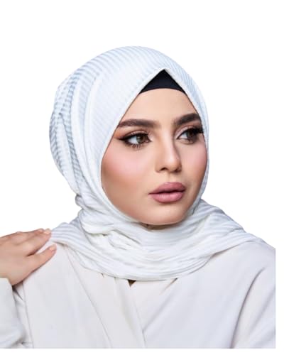 Instant Hijab 여성용 | 헤드 랩 100% 면 리브 헤드스카프 | 금속 핀이 있는 착용하기 쉬운 히잡 - color: 화이트.