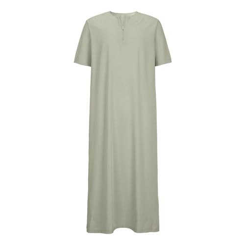 Muslim Thobe Robe for Mens Long Sleeve Thobe Thawb Middle East Saudi Arab Caftan Crew Neck Islamic Abaya Dubai Robes - color: Green, size: Medium