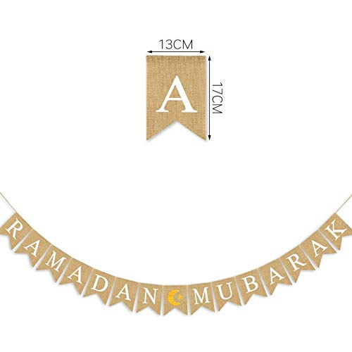 SWYOUN Burlap Ramadan Mubarak Banner Supplies With Glitter Moon and Star Signs Mantel Fireplace Decoration