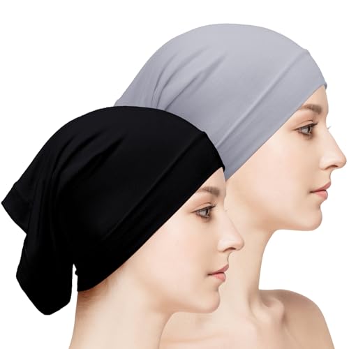 Loopeer 2 Pcs Hijab Undercaps No Slip for Women Islamic Muslim Hijab Cap Scarf for Turban Tube Neck Cover - color: Black, Gray