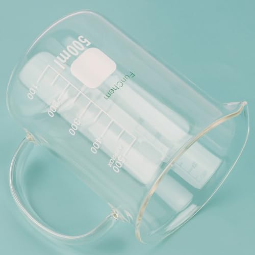 FunChem Glass Beaker with Handle, 500 ml Borosilicate Glass Clear Graduated Low Form Griffin Beaker with Pouring Spout - size: 500 ml