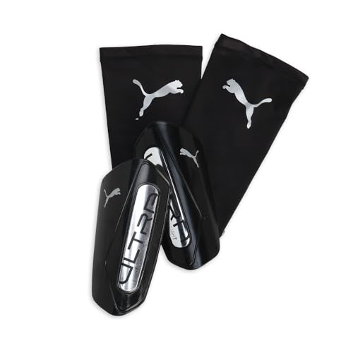 Puma Ultra Light Sleeve Soccer Shin Guards - color: PUMA Black-PUMA Silver SS25, size: Medium