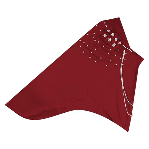 RARITYUS Women Bling Rhinestone Pearl Instant Scarf Muslim Hijab Fashion Shawl Head Wrap Turban Cap with Flower Accent - color: Red