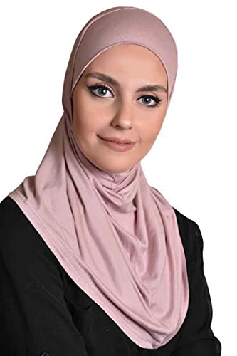 AL AMIRA Cotton Hijab 2 Piece Head Scarf for Women Hood & Tube Cap Set - color: Dusty Rose