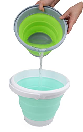 SAMMART 5.5L (1.4 Gallon) Collapsible Plastic Bucket - Foldable Round Tub - Portable Fishing Water Pail - Space Saving Outdoor Waterpot. (White/Light Green, 1) - color: White/Light Green