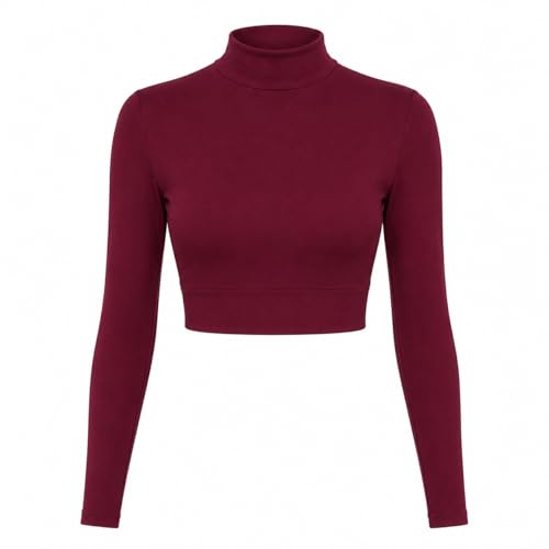 AMAL Muslim Arm Hijab Cotton Cropped Bolero Top for Women, Long Sleeve Mock Neck Modest Layering Shrug - color: Burgundy, size: XX-Large