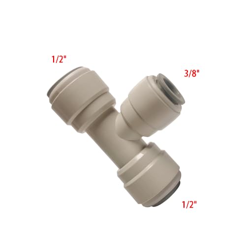 Acetal Copolymer 1/2" x 3/8" Tube OD Tube Fitting,Reducing Union Tee Connector, Push to connect for RO water filter system parts (pack of 5) - style: 1/2 to 3/8 o.d. tee union