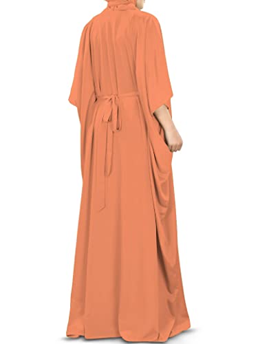 MyBatua Women's Kaftan, Free Size Abaya, Dubai Islamic Dress, Muslim Maxi KF-001 - color: Orange