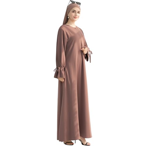 khalat Women's Muslim Kaftan Abaya Dress Eid Prayer Dress for Women Islamic Daily Dress Smooth Flowy Muslim Women Clothes - color: Khaki, size: Small