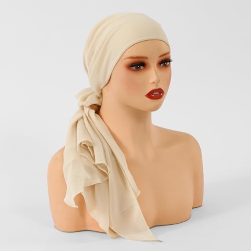 Elastic Band Muslim Headscarf, Chiffon Hijab(70-85cm), Soft Breathable Head Scarf for Daily Wear, Religious Occasions - color: Beige