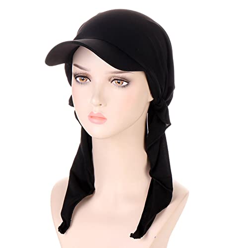 Hijab Scarf for Women Baseball Curved Brim Cap | Soft Breathable Cotton, Lightweight Feel, Adjustable Strap, Curved Brim, Summer Wear, Outdoor Activity, Casual Daily Use - color: 02#_black