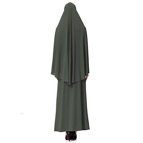 XINFU Muslim Islamic Women's khimar 2pcs Sets Soft Distinctive Prayer Dress Hijab Abaya Suit(10 Colors Available) - color: Army Green, size: Medium