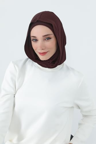 Aisha's Design Full Coverage%95 Cotton Bonnet for Women, Ready-to-Wear Hijab Bonnet Headscarf with Neck Coverage - color: Brown
