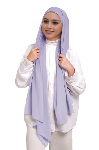 Lina & Lily Muslim Chiffon Instant Hijab Head Scarf with Matching Tie Back Jersey Undercap - color: Lilac