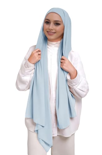 Lina & Lily Muslim Chiffon Instant Hijab Head Scarf with Matching Tie Back Jersey Undercap - color: Baby Blue