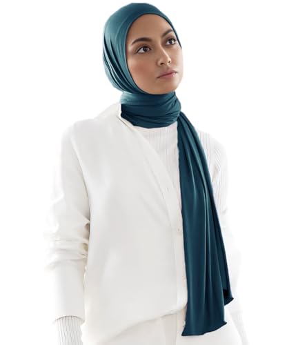 Harewom Muslim Hijab for Women Soft Stretch Headscarf Large Plain Turban Wrap Shawl Head Wrap for Everyday Wear - color: Malachite Green Hijab Headscarf