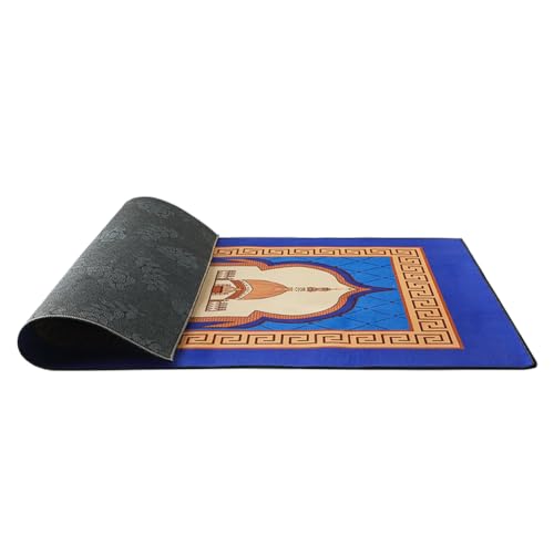 Muslim Prayer Rug Turkish Islamic Prayer Mat Thick Praying Carpet Janamaz Sajjadah Namaz Seccade Arabic Prayer Rug for Eid Ramadan - color: Blue-2