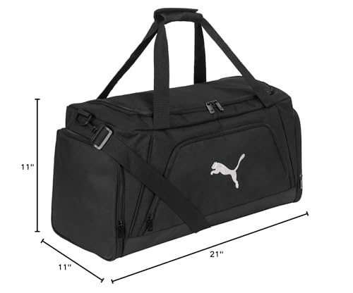 PUMA Accelerator Duffel Bag with Removable Strap & Shoe Pocket - color: Black/Silver