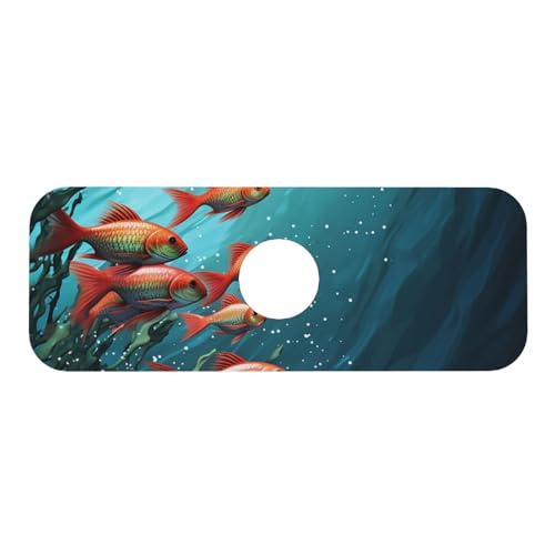 Fish Aquarium Faucet Mat for Kitchen Sink Splash Guard 5.5"×15" Super Absorbent Diatomite Faucets Suction Pad Faucet Handle Drip Catcher Tray Drying Mat, Housewarming Gift