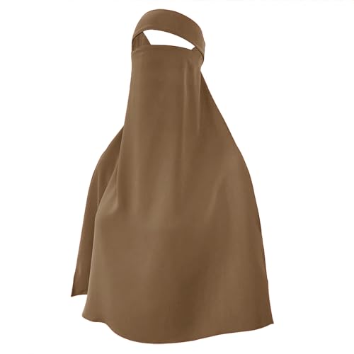 Single Layer Niqab, Soft Chiffon Muslim Veil Face Cover, One Layer Nose Piece, Hijab Prayer Face Mask for Women Men - color: Brown_l