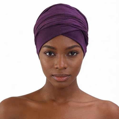 Turban Head Wrap Scarf,African Women' Soft Long Scarf Shawl Hair Bohemian Headwrap Stretch Headband Tie - color: Set C-purple+khaki+black