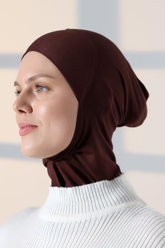 ihvan online, Hijab Undercap, Full Neck Coverage Under Scarf Hijabs, Head Coverings for Women, Muslim Stretchy Sports Turban - color: Light Brown
