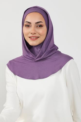 Aisha's Design Full Coverage%95 Cotton Bonnet for Women, Ready-to-Wear Hijab Bonnet Headscarf with Neck Coverage - color: Purple
