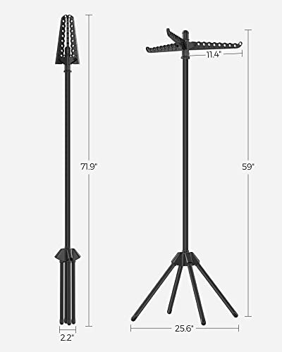 SONGMICS 의류 건조대, 149.9cm(59인치) 접이식 세탁 건조대, 행거용 회전 가능한 팔 3개, 다리 4개, 스테인리스 스틸, 옷 27피스용, 블랙 ULLR510B01 - color: 블랙., style: 1단