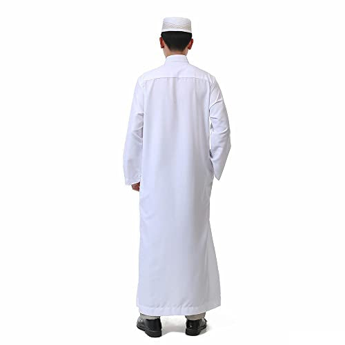 Men Muslim Robes Dubai Kaftan Jubba Thobe Islamic Arabic Prayer Eid Gown Middle East Long Sleeves Mandarin Neck Gown - size: X-Large