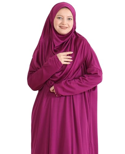 Prien Muslim Dress For Women With Hijab, Abaya, Instant Prayer Clothes Set, Islamic Wear, Dubai Kaftan Jilbab Burqa - color: Fuchsia, size: 3X-Large-6X-Large