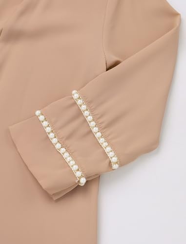 IDOPIP Muslim Dress for Girls Islamic Prayer Abaya Long Sleeve Cardigan Kaftan Robe Dresses with Hijab Ramadan Dubai Outfits - color: Champagne, size: 7-8 Years