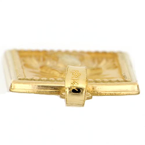 RP 14k Yellow Gold Polished Miraculous Virgin Mary Double Sided Square Pendant Medal - style: Pendant + 16-18" Adj 14K Chain