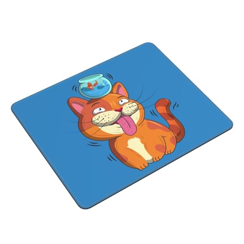 Cute Cat with Head in Fish Tank Mouse Pad Non-Slip Rubber Base 10x12 in Square Waterproof Mouse Pad for Laptop Office Desk Accessories Mouse Pad