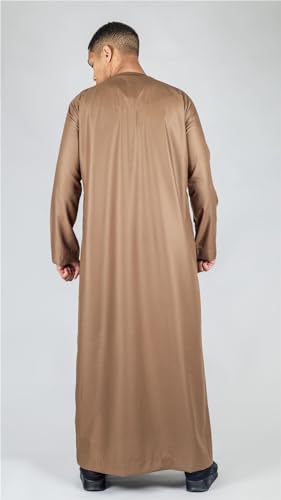 Men's Thobe Emirati Omani Jubba Islamic Clothing Muslim Kaftan Eid Robe Arab String Tassel - color: Bronze Regular, size: 60
