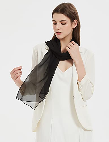 PANTONIGHT Long Chiffon Sheer Scarf For womens - color: 065 Plain Black