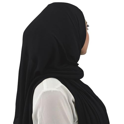 Premium Long Crinkle Chiffon Hijab Scarf for Women, Very Soft Muslim Head Scarfs - color: Black