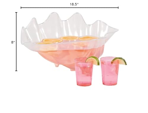 Fun Express Large Serving Bowl 18-Inch Clear Plastic Seashell Punch Bowl for Parties - Decorative Shell Bowl Beach Theme Events, Luau Celebrations & Outdoor Entertaining | Food-Safe Acrylic Design