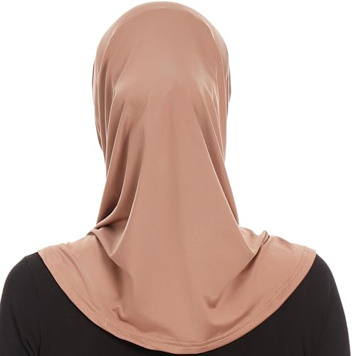 Plain Ready To Wear Amira Hijab for Women - Muslim Instant Amira Jersey Scarf – Soft Muslim One Piece Instant Hijab Headscarf - color: Brown