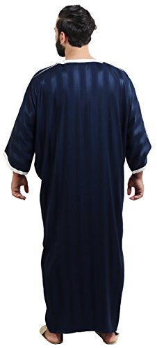 Moroccan Men Dress Caftan Handmade With Embroidery Tread Long Sleeve Navy