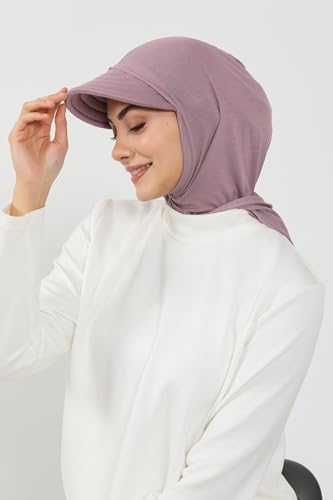 Aisha's Design Full Coverage Cotton Bonnet Hijab with Visor Modest Underscarf Bonnet - color: Lilac