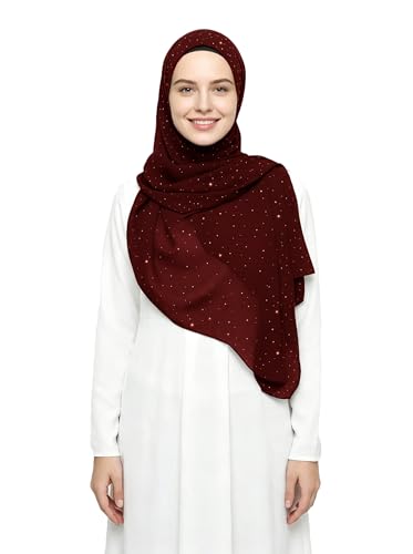 Lina & Lily Sparkle Shimmer Gold Glitter Women's Chiffon Hijab Head Scarf Shawl Wrap Lightweight - color: Dark Maroon