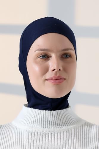 ihvan online, Hijab Undercap, Full Neck Coverage Under Scarf Hijabs, Head Coverings for Women, Muslim Stretchy Sports Turban - color: Navy Blue
