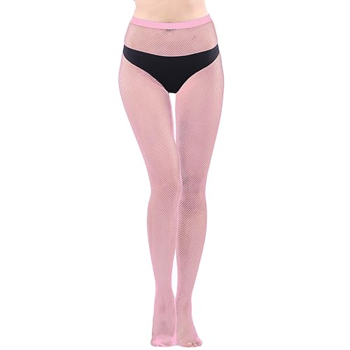 Bestjybt Womens Fishnet Tights High Waist Mesh Fish Net Stockings Pantyhose | Cool Pattern, Sexy, Perfect For Daily Use, Costume Halloween Cospaly, Versatile, Stretchy, Non-Itchy, Great Fit - color: Pink