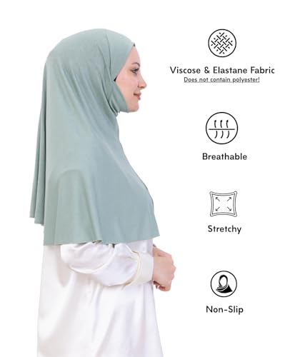 Prien Easy To Wear Hijab For Women, Muslim Instant Turban With Niqab, Islamic Clothes, Soft Scarf For Prayer, Abaya, Khimar - color: Light Green